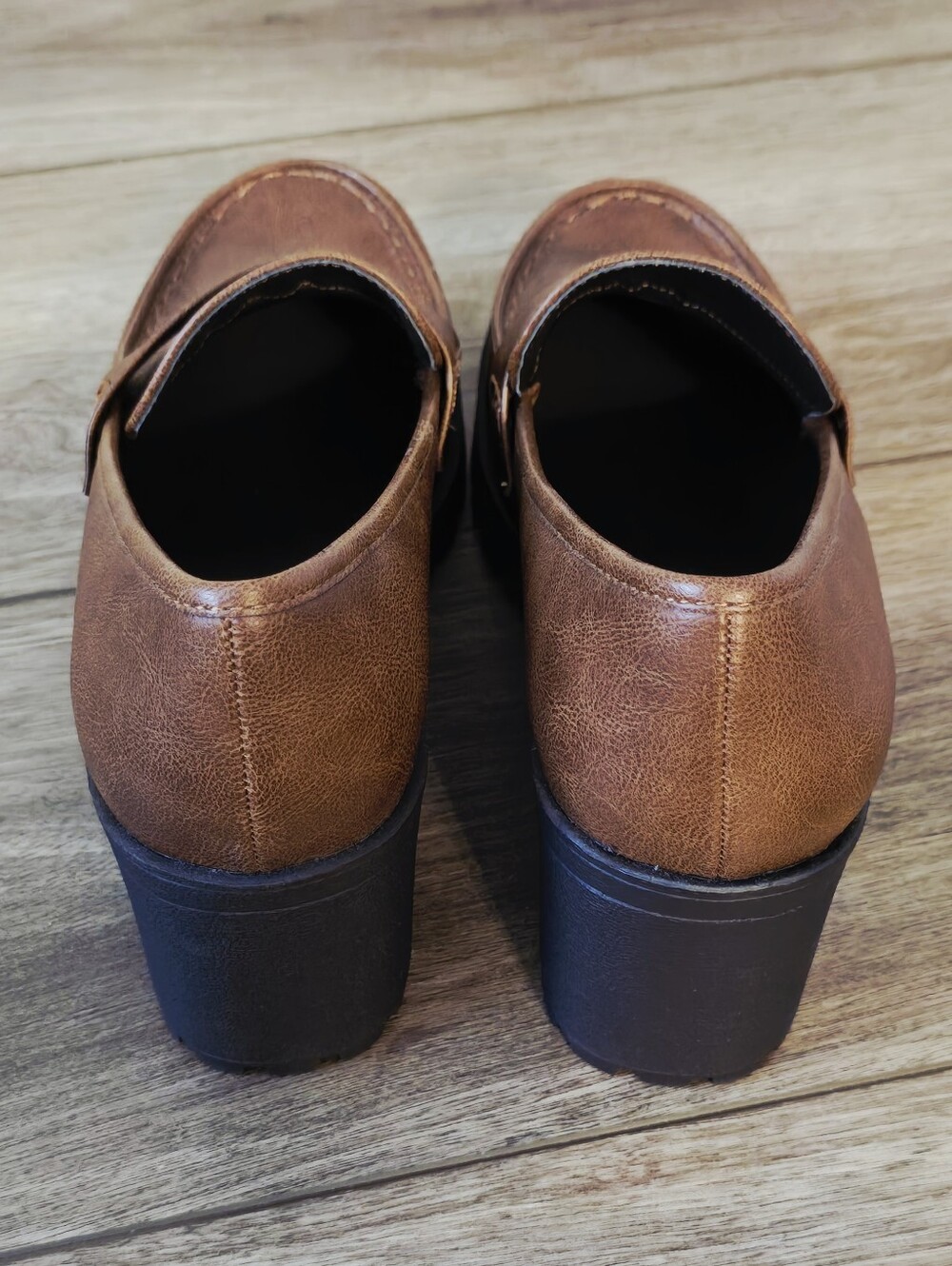 Soda Brown Heeled Penny Loafers - Picture 3 of 5